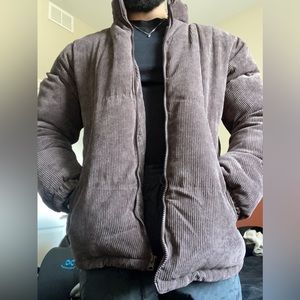 Cord Puffer Jacket in Brown